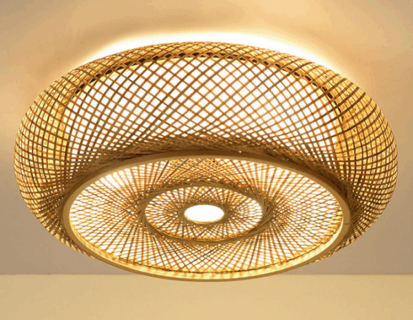 Lampa Plafon Boho sufitowy duży 50cm ręcznie wykonany z drewna bambusowego 2xE27