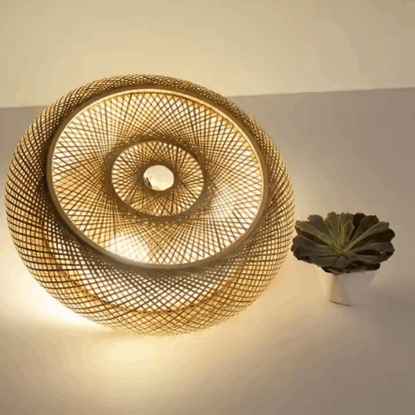 Lampa Plafon Boho sufitowy duży 50cm ręcznie wykonany z drewna bambusowego 2xE27
