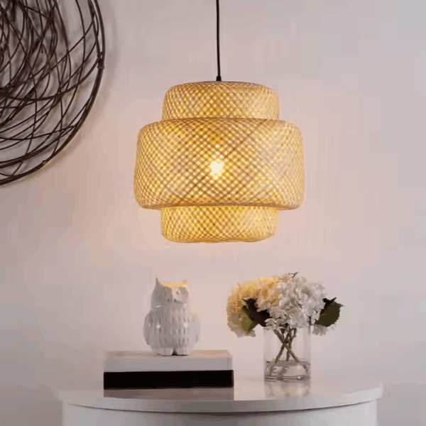 Lampa w stylu Boho ręcznie wykonana z naturalnego drewna bambusowego 40cm E27