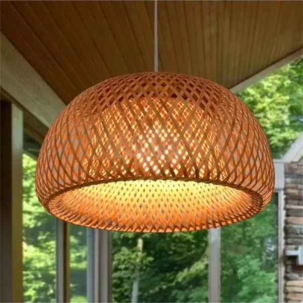 Lampa w stylu Boho ręcznie wykonana z naturalnego drewna bambusowego 30cm E27