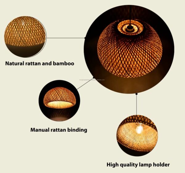 Lampa w stylu Boho ręcznie wykonana z naturalnego drewna bambusowego 30cm E27