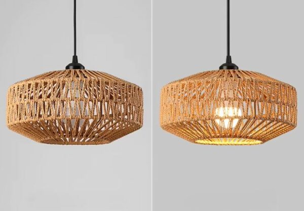 Lampa w stylu Boho ręcznie wykonana z naturalnego sznura jutowego oraz metalowego korpusu 30cm E27