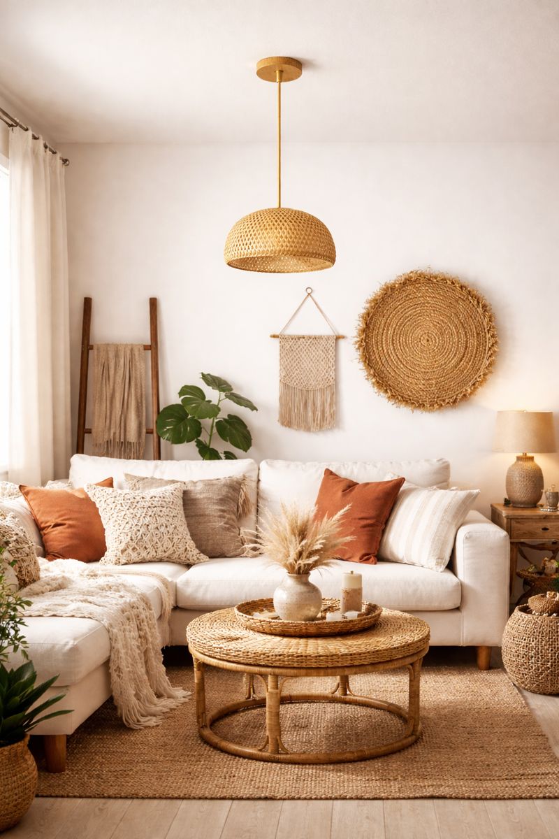 Wisząca lampa bambusowa BOHO Naturalna Wykonana Ręcznie 30cm E27 5207-A - obrazek 3