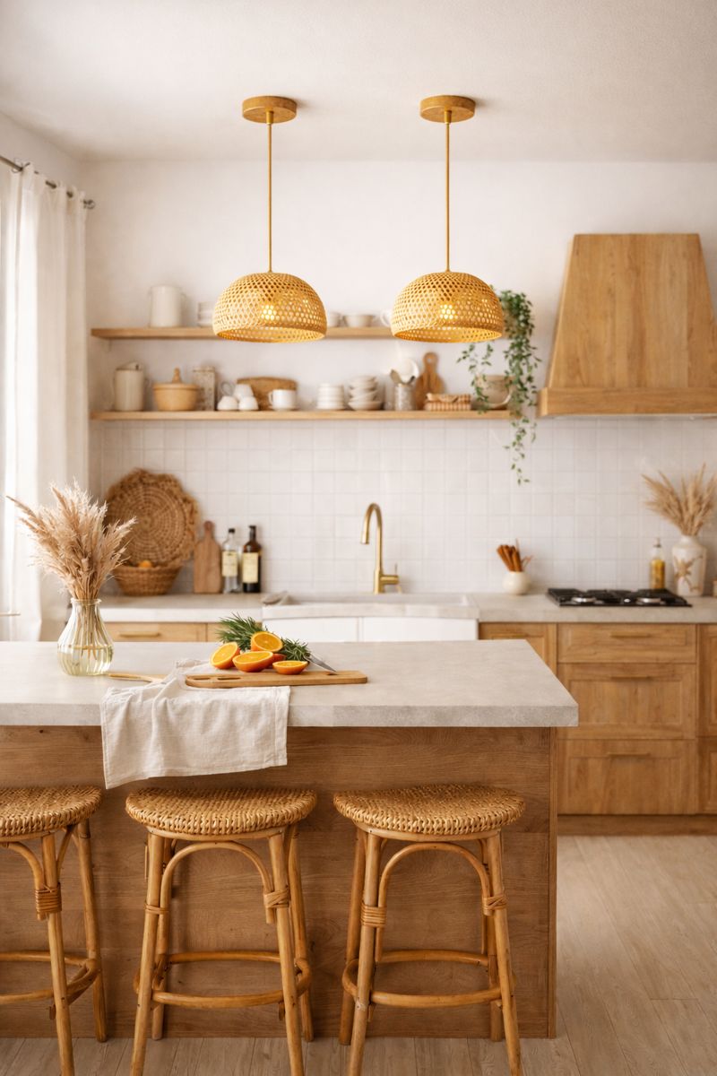 Wisząca lampa bambusowa BOHO Naturalna Wykonana Ręcznie 30cm E27 5207-A - obrazek 4