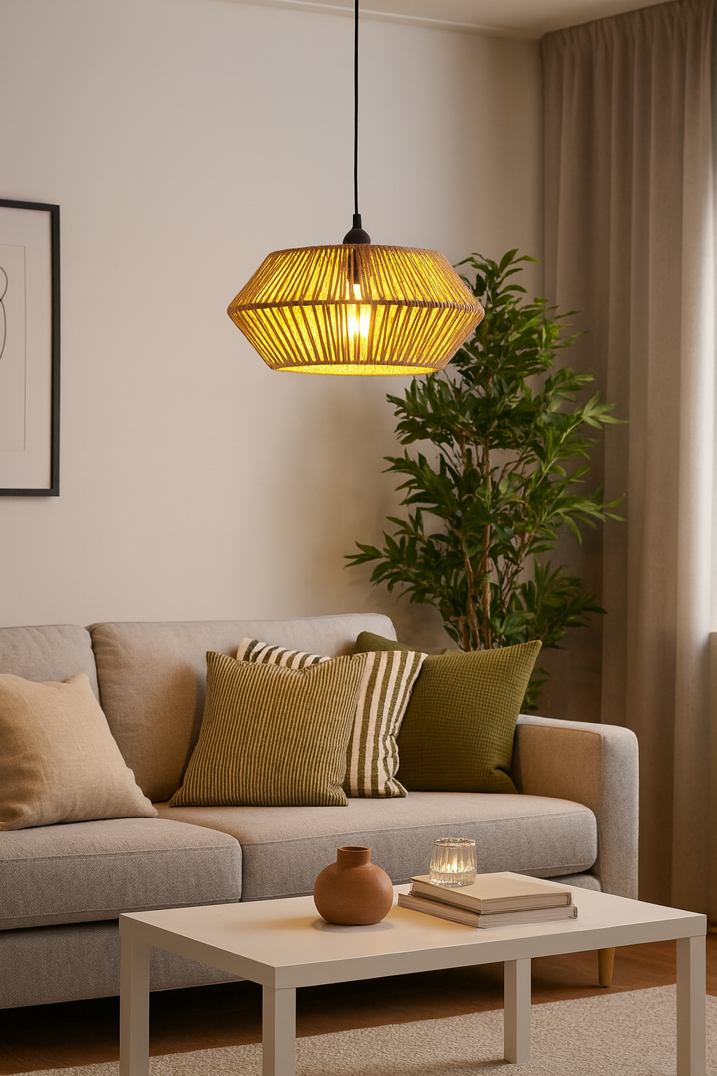 Wisząca lampa jutowa pleciona BOHO Naturalna wykonana ręcznie 32cm E27 5207706-A5 - obrazek 2