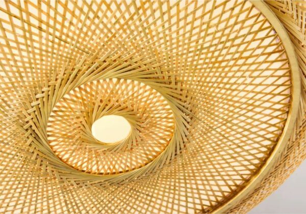 Lampa Plafon Boho sufitowy duży 50cm ręcznie wykonany z drewna bambusowego 2xE27
