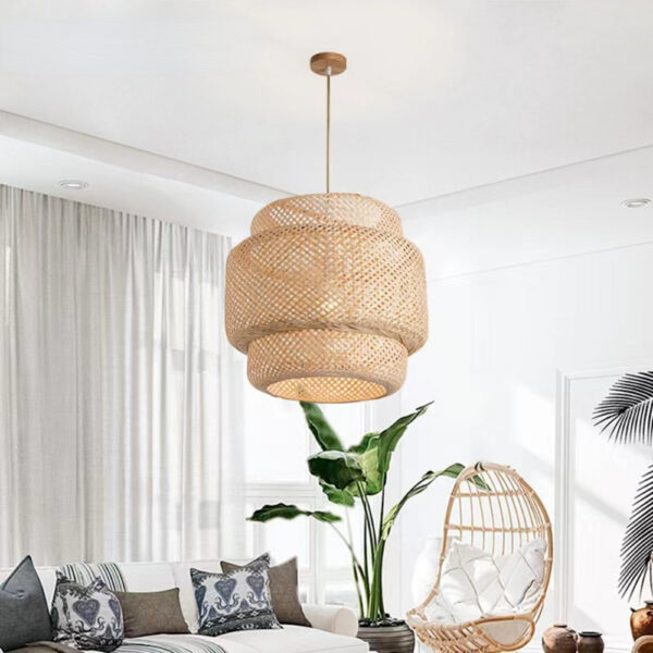 Lampa w stylu Boho ręcznie wykonana z naturalnego drewna bambusowego 40cm E27