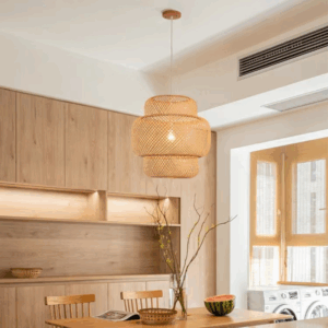 Lampa w stylu Boho ręcznie wykonana z naturalnego drewna bambusowego 40cm E27
