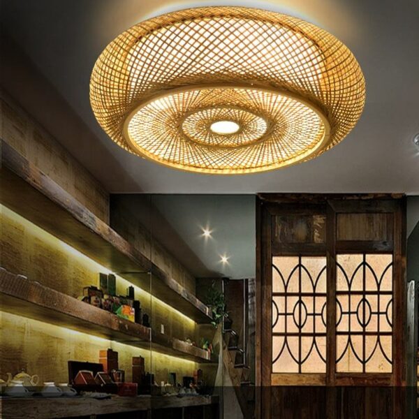 Lampa Plafon Boho sufitowy duży 50cm ręcznie wykonany z drewna bambusowego 2xE27