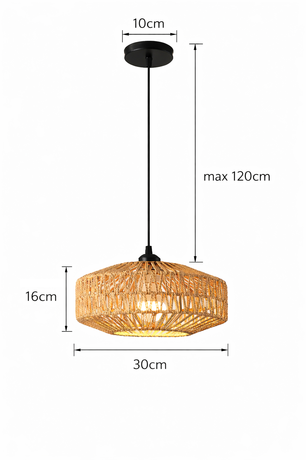 Wisząca lampa jutowa pleciona BOHO Naturalna wykonana ręcznie 30cm E27 5207706-A8 - obrazek 10