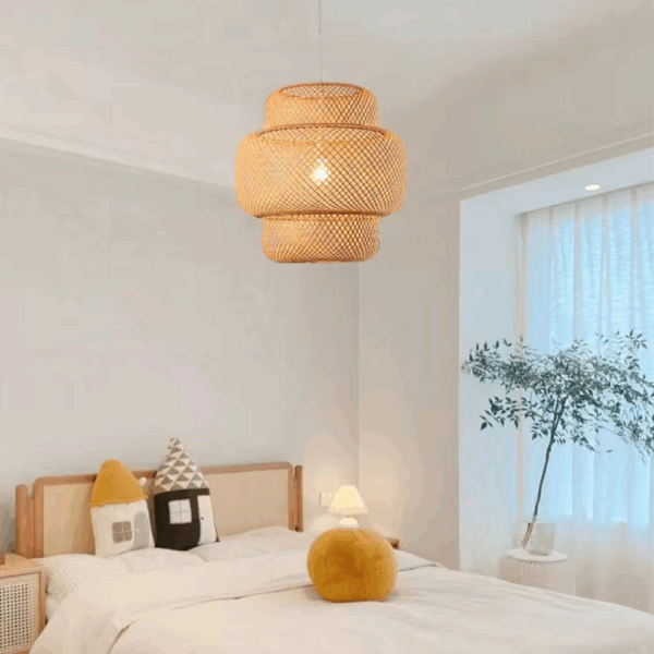 Lampa w stylu Boho ręcznie wykonana z naturalnego drewna bambusowego 40cm E27