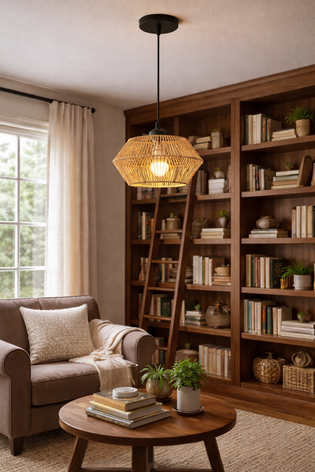 Wisząca lampa jutowa pleciona BOHO Naturalna wykonana ręcznie 32cm E27 5207706-A5 - obrazek 3