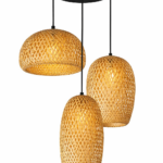 Wisząca lampa bambusowa Kaskada BOHO Naturalna pleciona Rattan 3 punkty światła E27