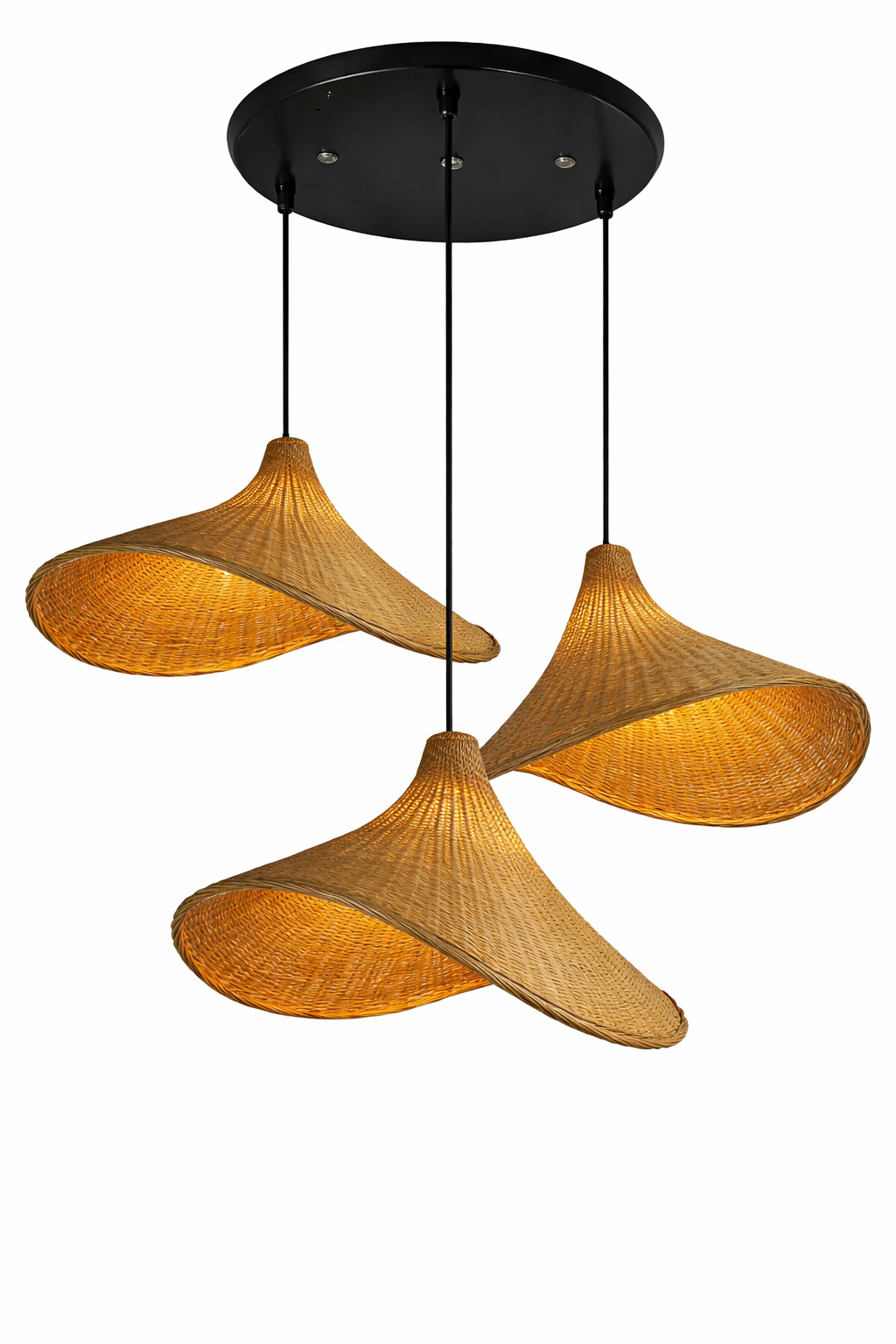 Wisząca lampa bambusowa Kapelusz Kaskada BOHO Naturalna pleciona Rattan 3 punkty światła E27 - obrazek 12