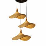 Wisząca lampa bambusowa Kapelusz Kaskada BOHO Naturalna pleciona Rattan 3 punkty światła E27