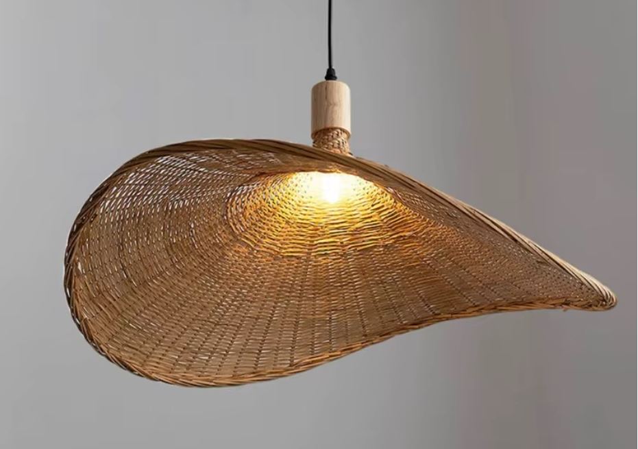 Wisząca lampa bambusowa Kapelusz Kaskada BOHO Naturalna pleciona Rattan 3 punkty światła E27 - obrazek 6