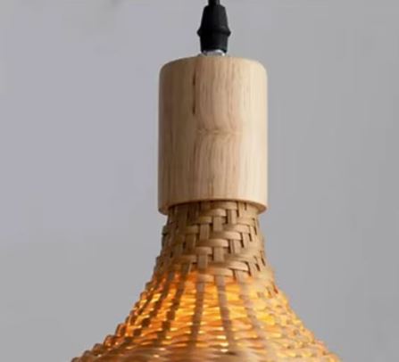 Wisząca lampa bambusowa Kapelusz Kaskada BOHO Naturalna pleciona Rattan 3 punkty światła E27 - obrazek 4